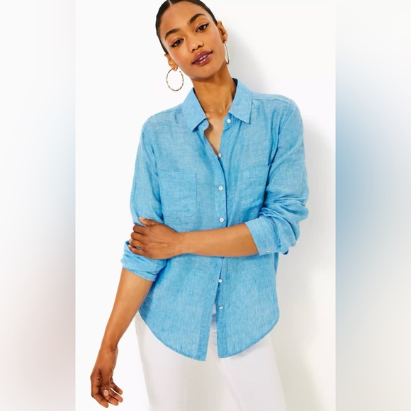 Lilly Pulitzer Tops - Lilly Pulitzer Sea View Linen Button Down Top